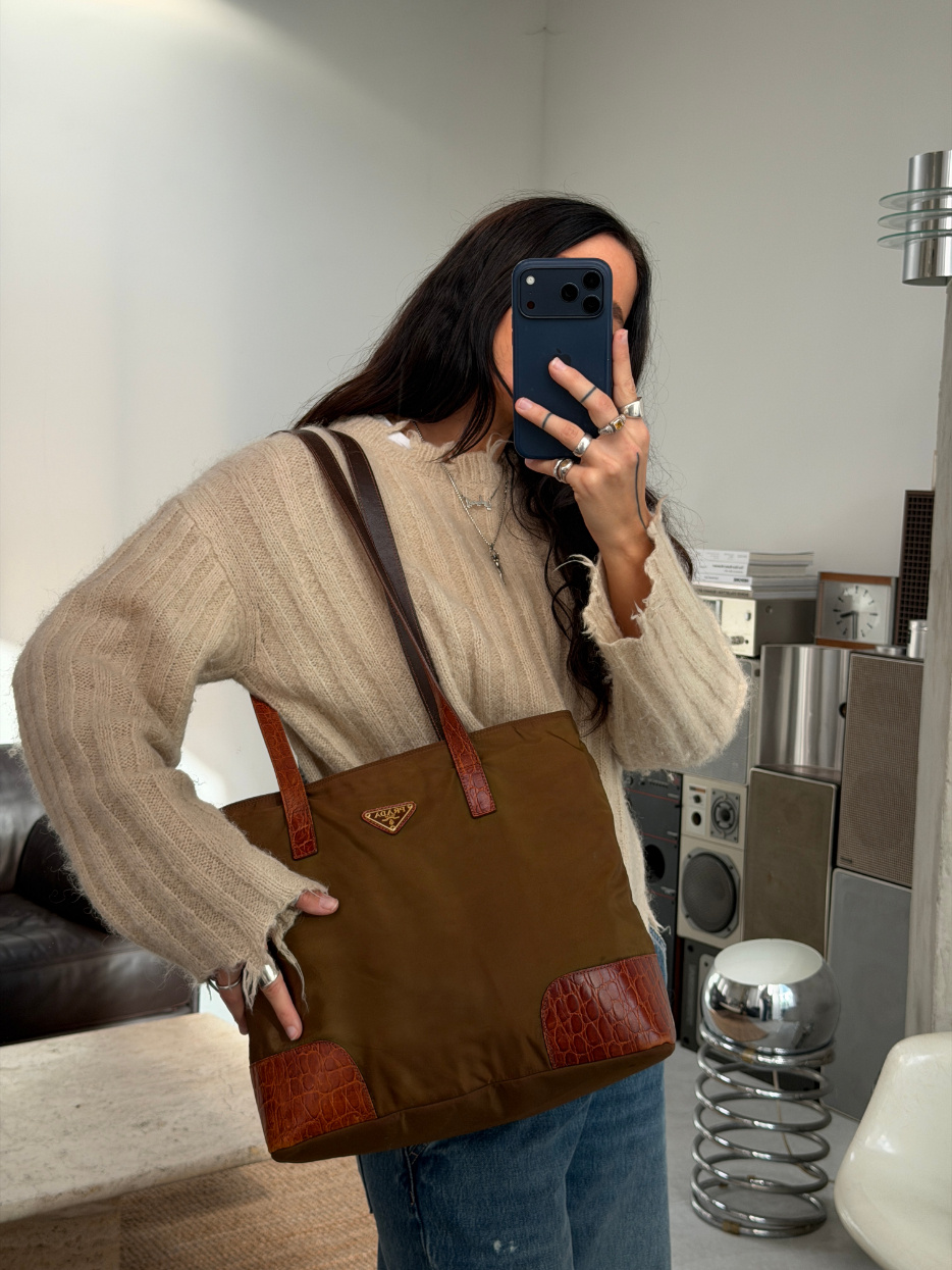 RR ARCHIVE Prada Nylon & Leather Double Handle Tote