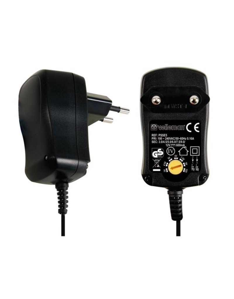Velleman Velleman PSSE5 Power Supply - 7 Selectable Outputs : 3 to 12VDC 600 mA 7.2W