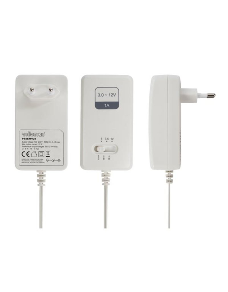 Velleman SWITCHING POWER SUPPLY - 100-240 V - 3 to 12 VDC - 1 A + 6 tips
