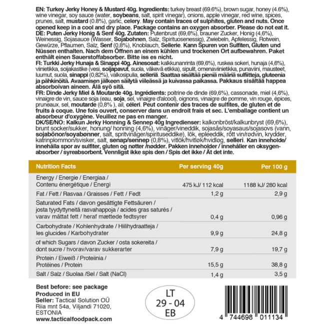 Tactical Foodpack Turkey Jerky Honey & mustard (40g)