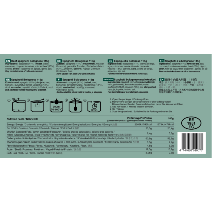Tactical Foodpack Beef Spaghetti Bolognese (115g)