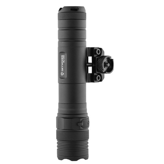 Skywoods Tactical Flashlight - 1250 Lumens with Picatinny Rail Mount - Black