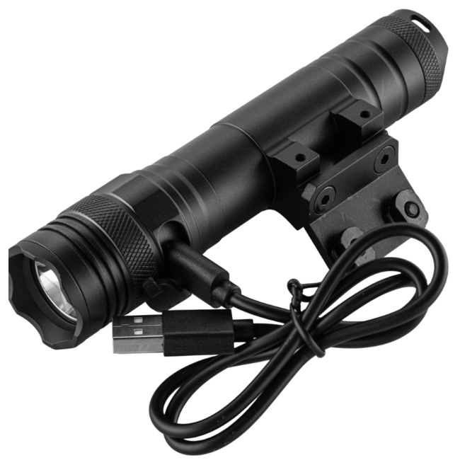 Skywoods Tactical Flashlight - 1250 Lumens with M-Lock Rail Mount - Black