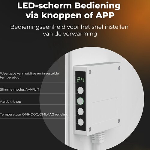 AENO AENO GH3S slimme infrarood verwarmingspaneel - LED-scherm - Red Dot winnaar 2023 voor design en verwarmingstechnologie - Bluetooth - WIFI - 700 Watt - Elektrische kachel - Verwarmingsplaat - Infrarood + convectie - Wit