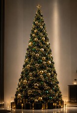 Grote kunstkerstboom 510 cm. Versierd en met verlichting