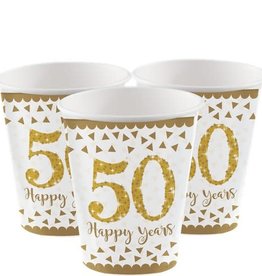 50th Gold Sparkling Wedding Anniversary Cups - 266ml Paper Party Cups