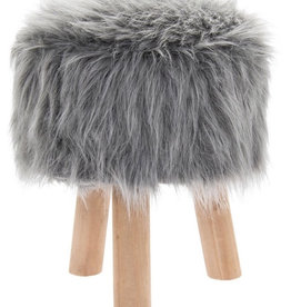 Faux Fur Shaggy Stool - Grey