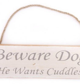 Beware Dog Wooden Plaque, 30cm