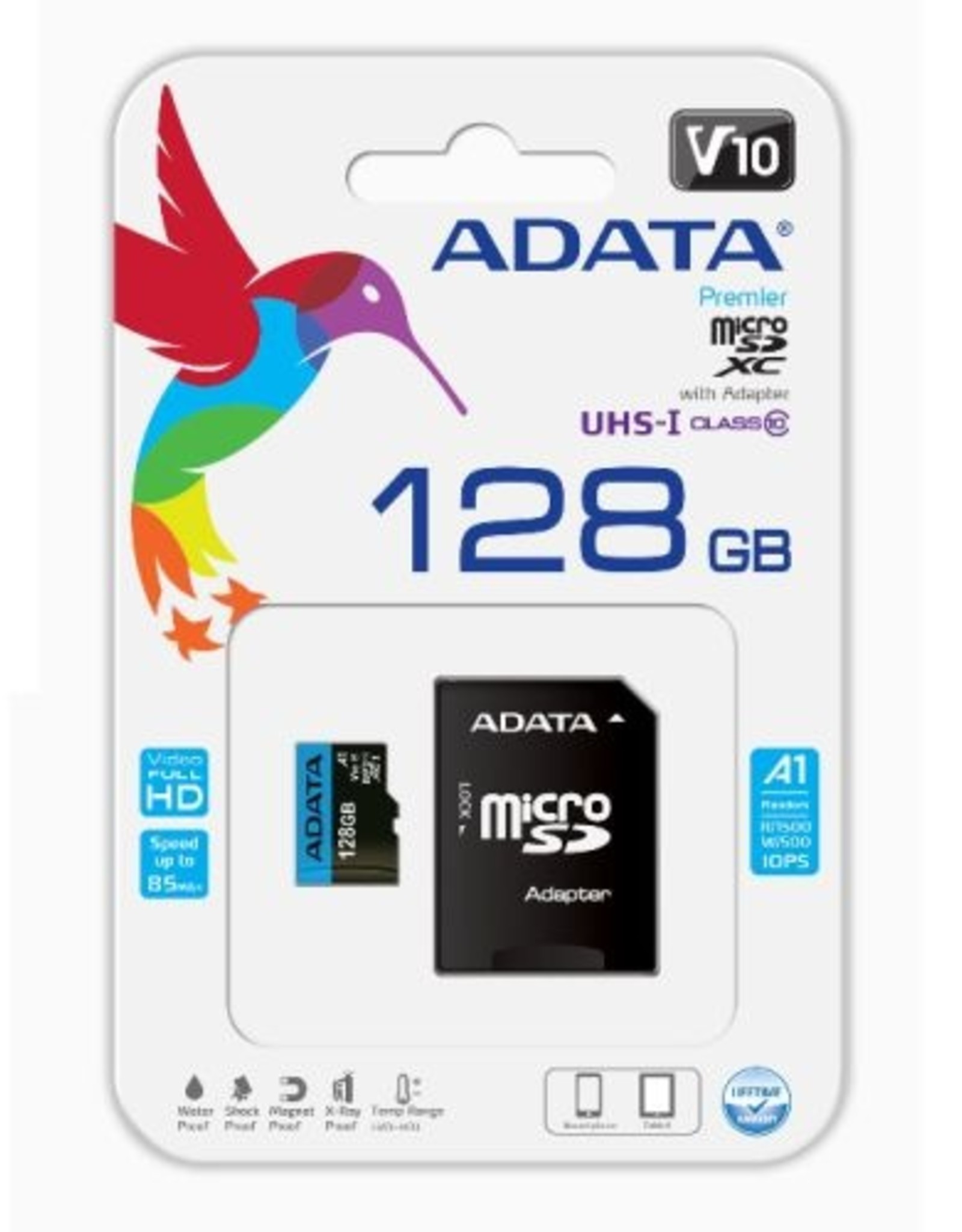 ADATA ADATA 128GBHIGHCAPACITY CLASS10-A1 SD CARD, READ/WRITE 100/25MBS, +  SD ADAP