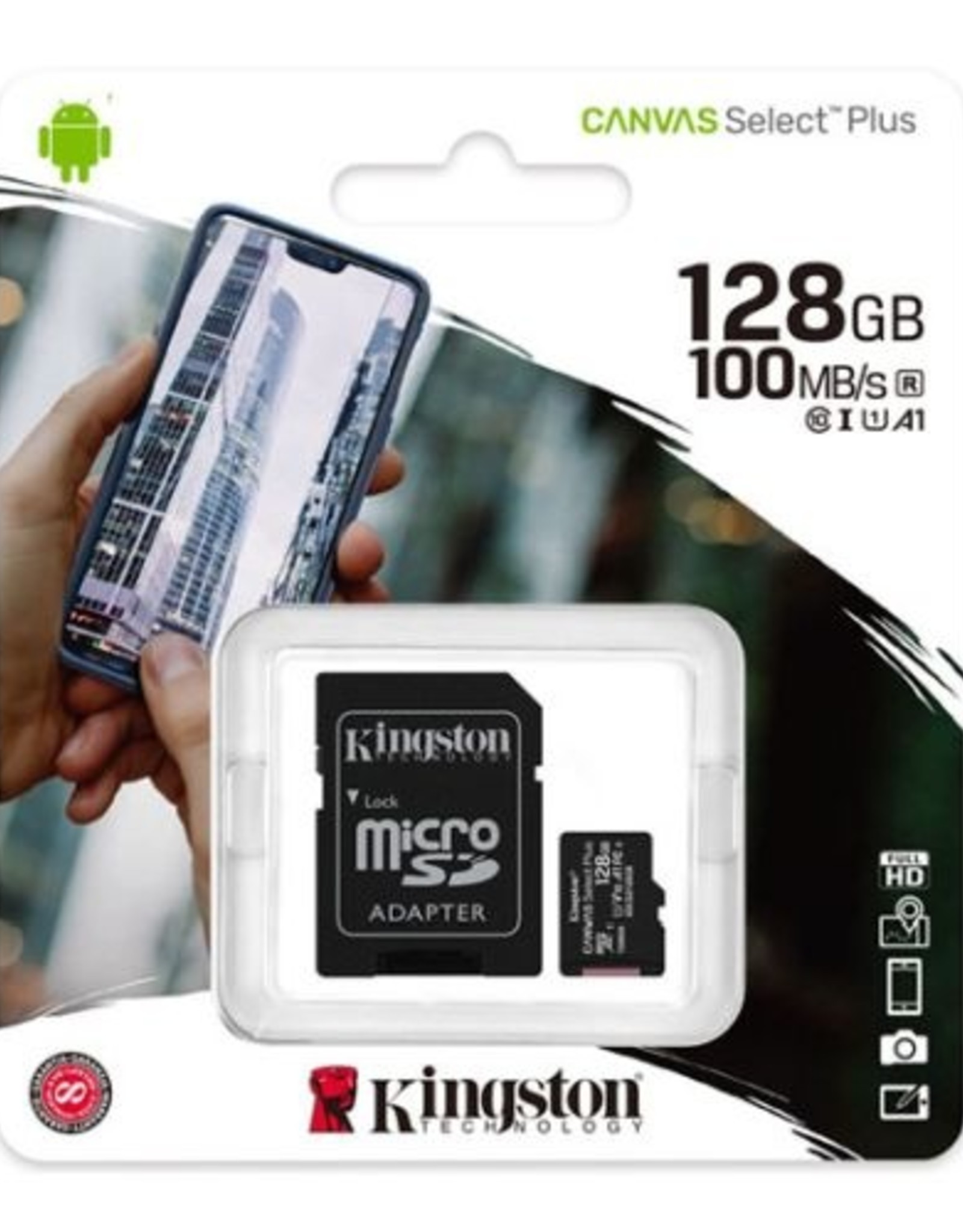 KINGSTON KINGSTON CANVAS SELECT PLUS 128GB UHS-1 U3 MICRO SD CARD + SD ADAPTOR