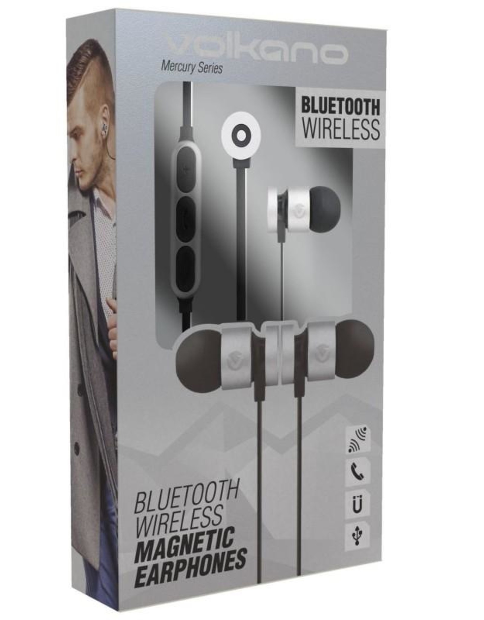 Volkano Volkano Mercury Series Bluetooth Magnetic Earphones - Silver