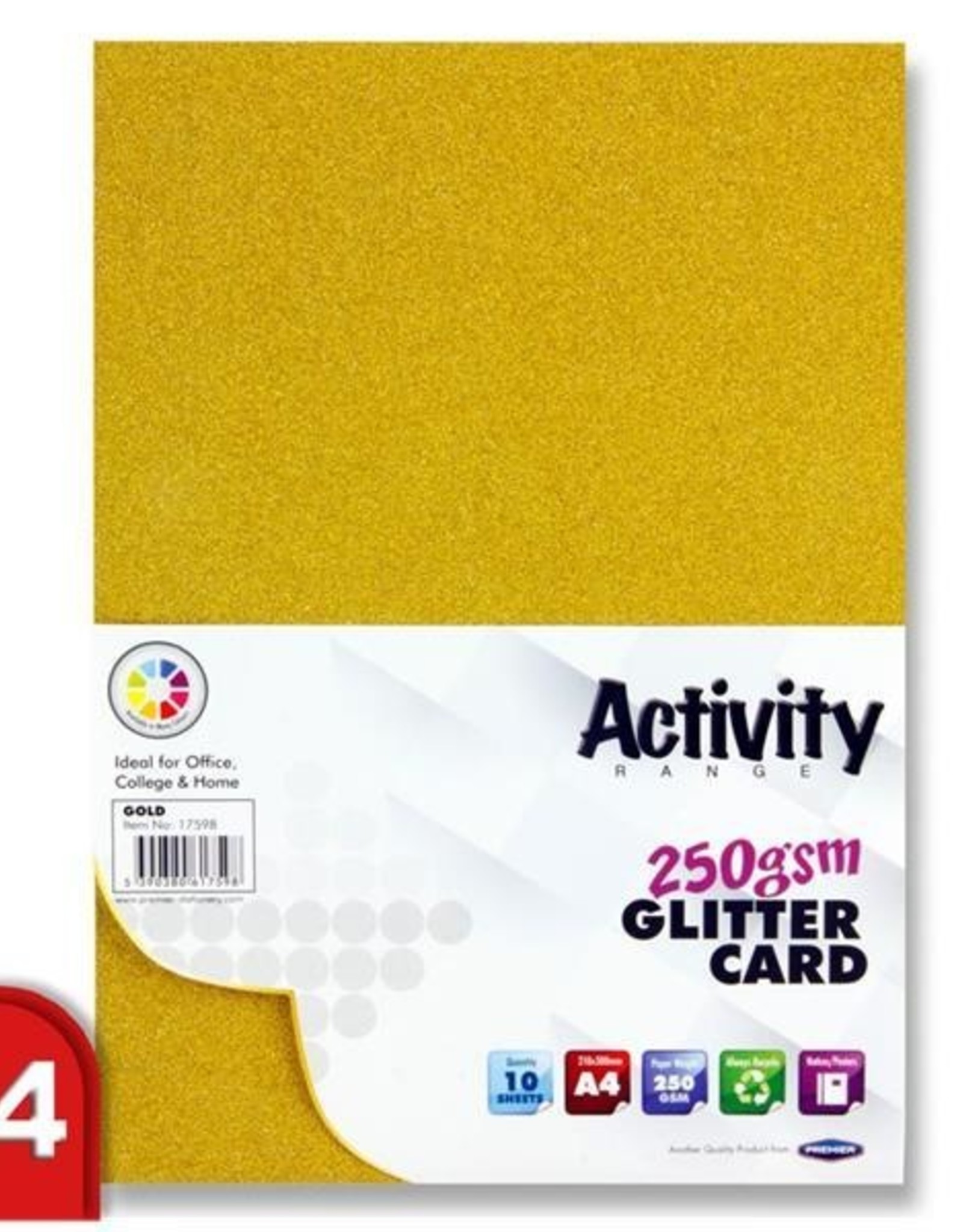 PREMIER ACTIVITY A4 250gsm GLITTER CARD 10 SHEETS - GOLD