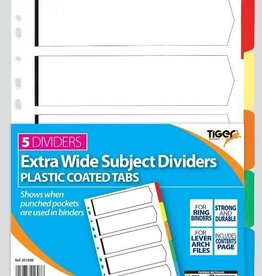 TIGER CARD DIVIDERS WITH PLASTIC TABS 5 PART EXTRA WIDE