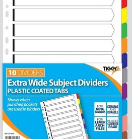 TIGER CARD DIVIDERS WITH PLASTIC TABS 10 PART EXTRA WIDE