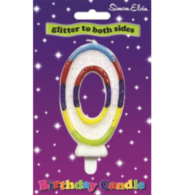 Number 0 Multi Coloured Glittered Birthday Candle