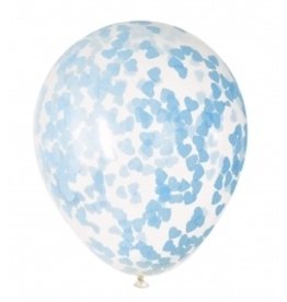 16" Clear Latex Balloons with Blue Heart Confetti - Pack of 5