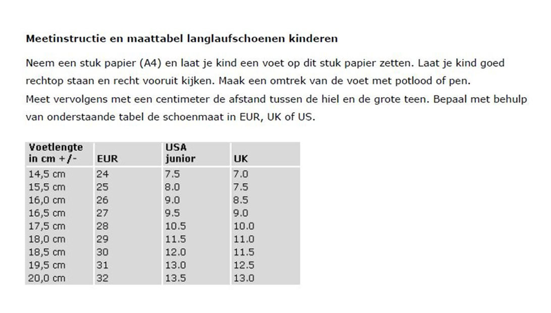 Serie van tekst Zeggen Maattabellen - Vasa Shop