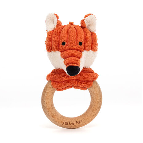 Jellycat Cordy Roy Baby Fox met Houten Ring Jellycat Cordy Roy Baby Fox met Houten Ring