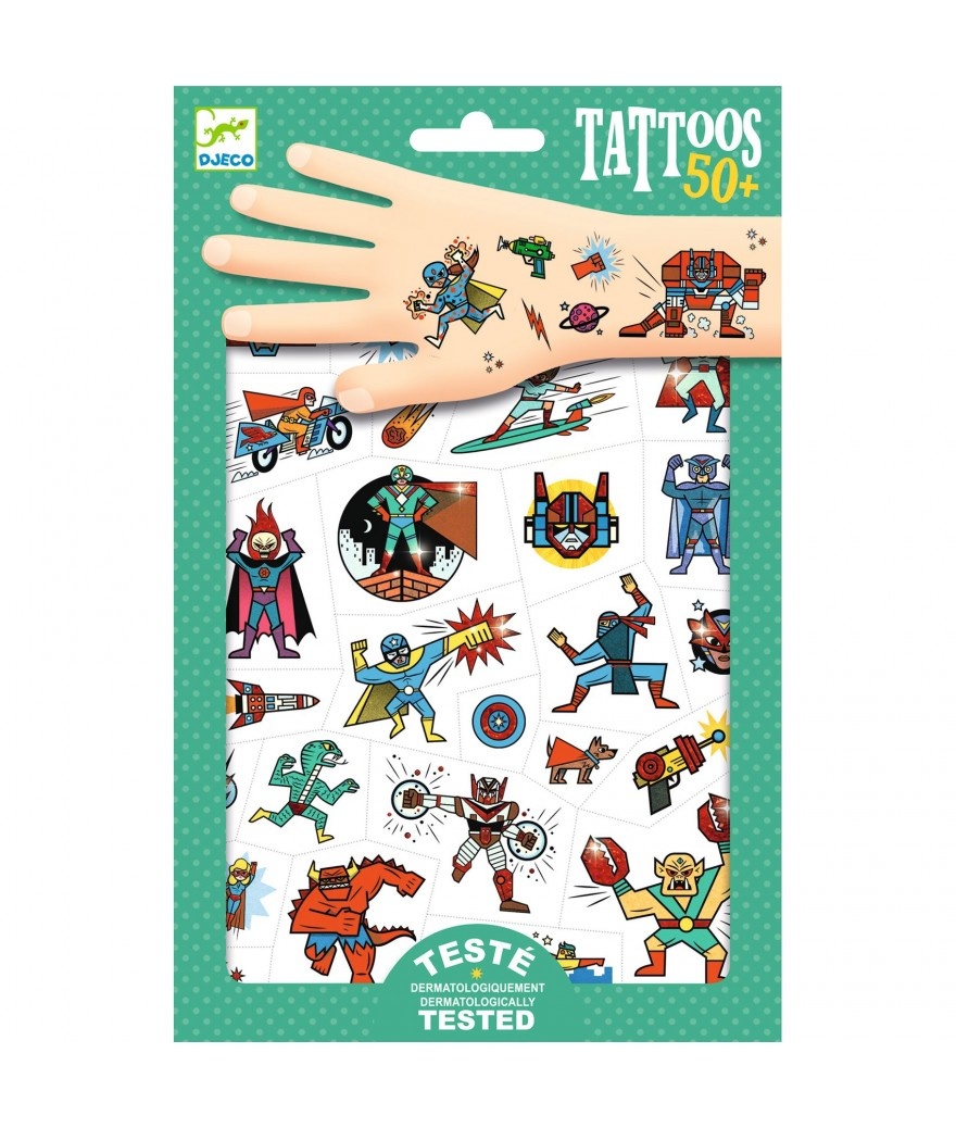 Tattoo's Helden versus Schurken Heroes vs Villians afbeelding