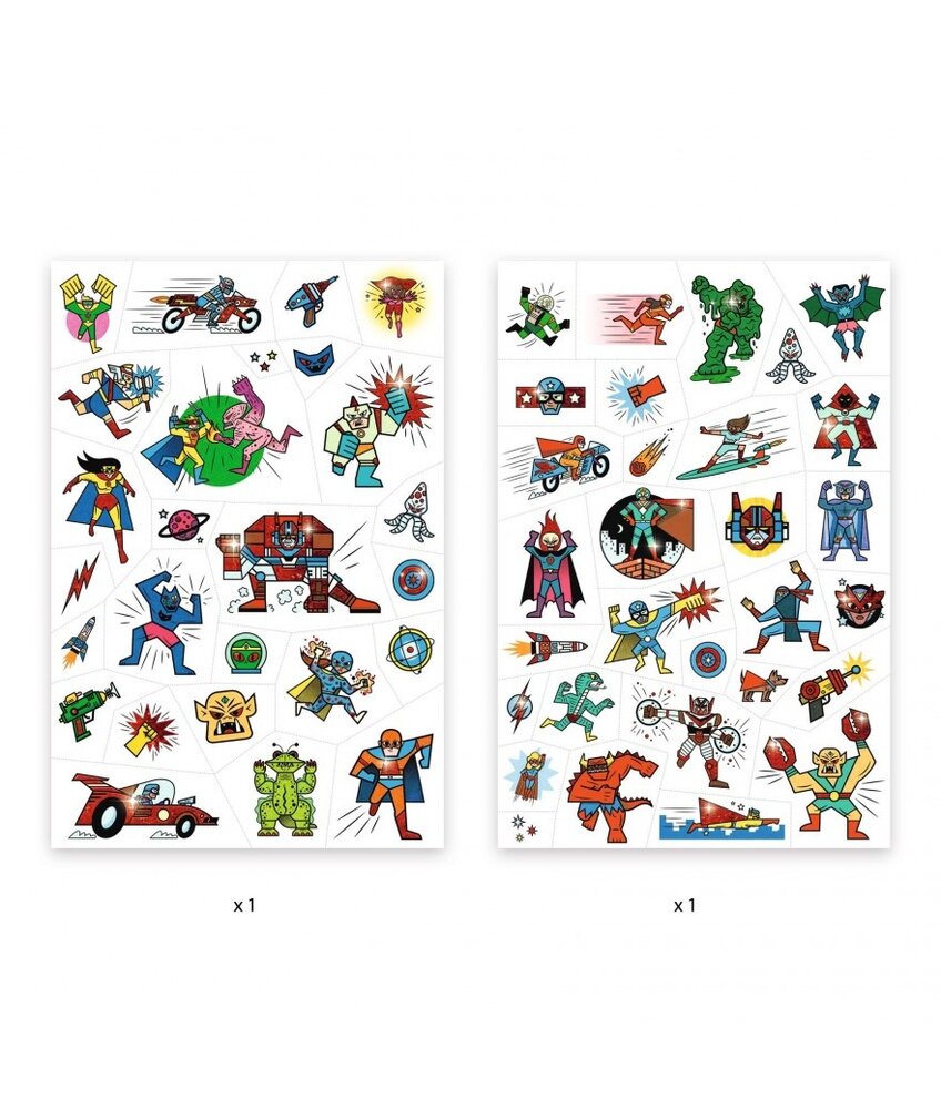 Djeco Tattoo's Helden versus Schurken Heroes vs Villians