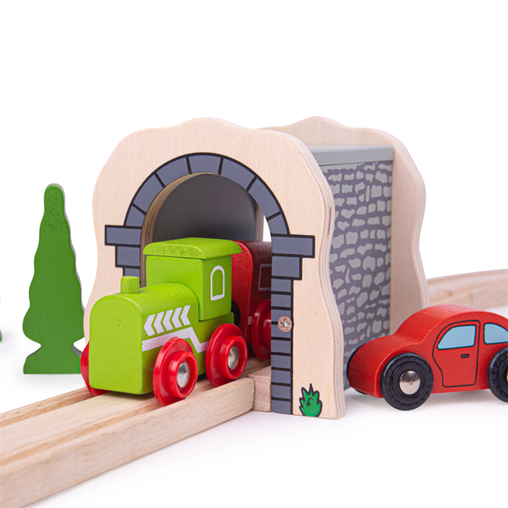 Bigjigs Toys Houten Trein | Stenen Tunnel Grijs