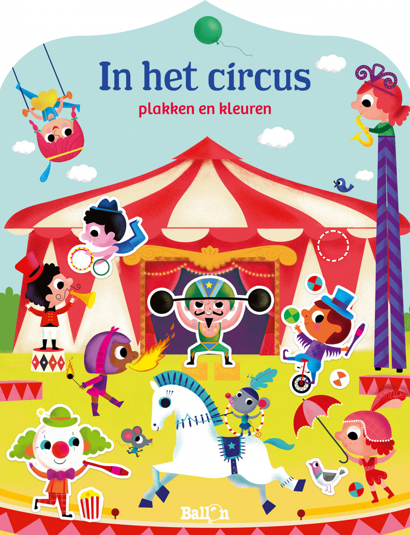 In het circus plakken en kleuren afbeelding