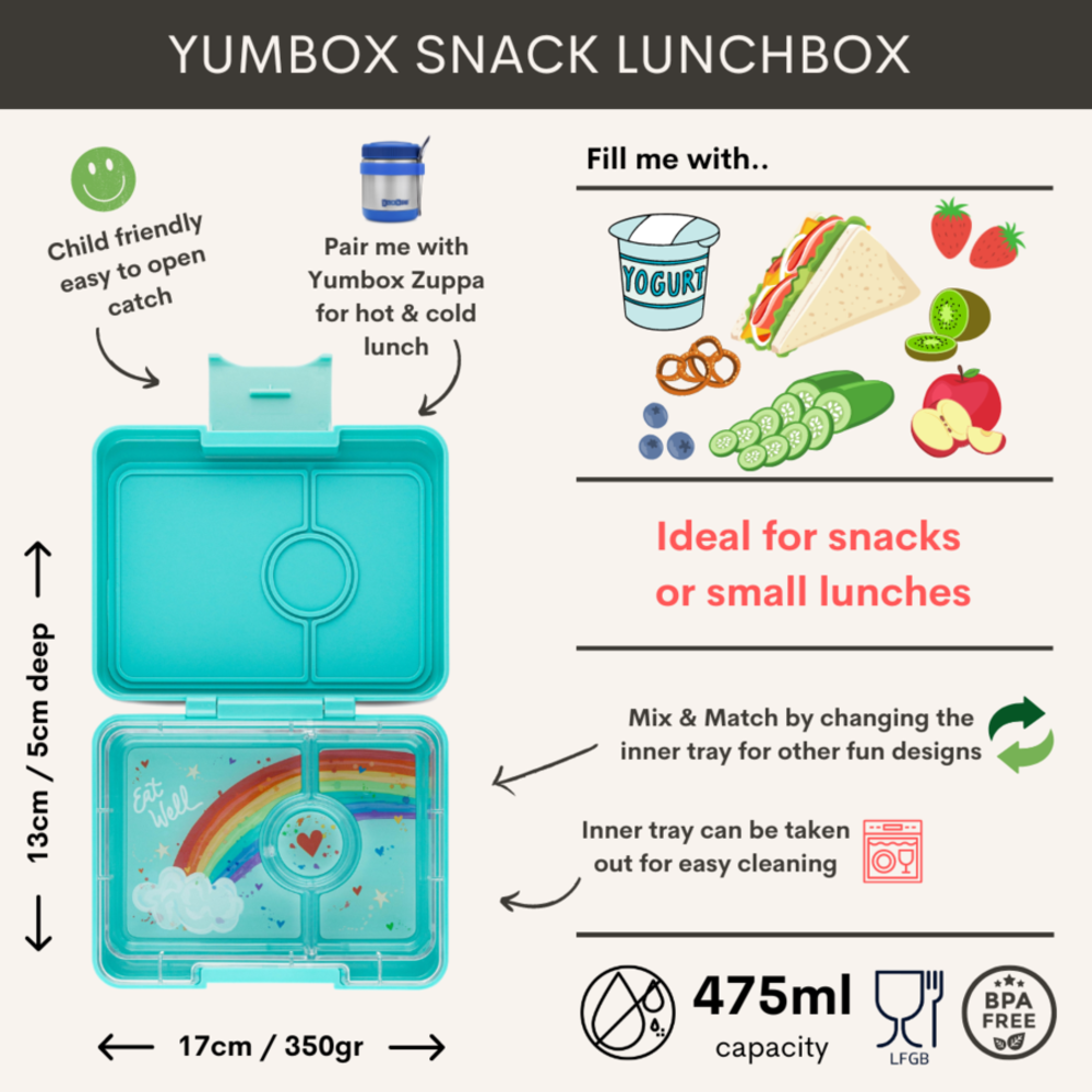 Yumbox Yumbox Snack 3 vakken Misty Aqua / Rainbow Tray Yumbox Yumbox Snack 3 vakken Misty Aqua / Rainbow Tray