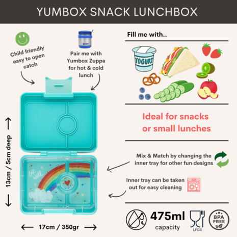 Snack Size Small Bento Lunch Box Misty Aqua (Rainbow)