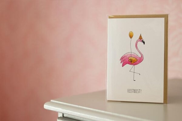 Juulz Illustrations Wenskaart Flamingo Feestbeest! Juulz Illustrations Wenskaart Flamingo Feestbeest!