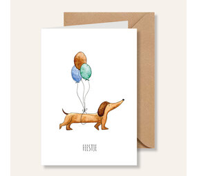 Juulz Illustrations Wenskaart Tekkel Feestje Juulz Illustrations Wenskaart Tekkel Feestje