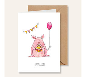 Juulz Illustrations Wenskaart Varken Feestvarken Juulz Illustrations Wenskaart Varken Feestvarken