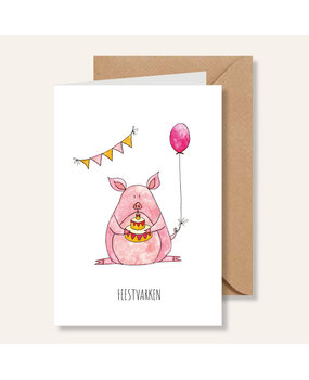 Juulz Illustrations Wenskaart Varken Feestvarken Juulz Illustrations Wenskaart Varken Feestvarken