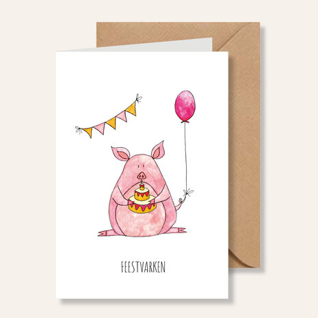 Juulz Illustrations Wenskaart Varken Feestvarken Juulz Illustrations Wenskaart Varken Feestvarken