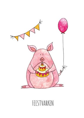 Juulz Illustrations Wenskaart Varken Feestvarken Juulz Illustrations Wenskaart Varken Feestvarken