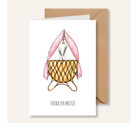 Juulz Illustrations Wenskaart Wiegje Hoera een Meisje Juulz Illustrations Wenskaart Wiegje Hoera een Meisje