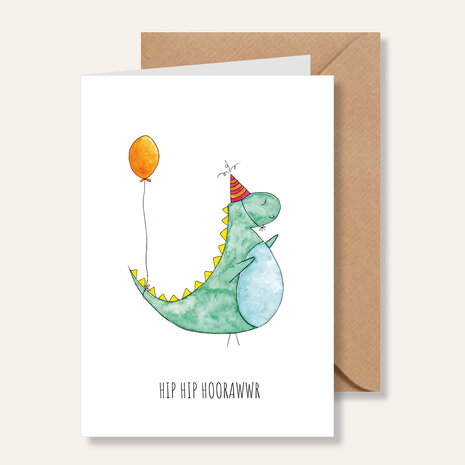 Juulz Illustrations Wenskaart Dino Hip Hip Hoorawwr