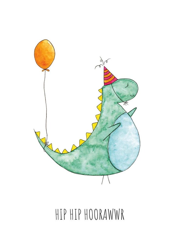 Juulz Illustrations Wenskaart Dino Hip Hip Hoorawwr