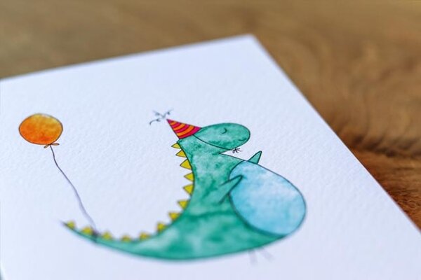 Juulz Illustrations Wenskaart Dino Hip Hip Hoorawwr