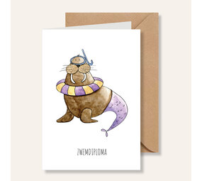 Juulz Illustrations Wenskaart Walrus Zwemdiploma Juulz Illustrations Wenskaart Walrus Zwemdiploma