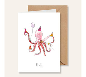 Juulz Illustrations Wenskaart Inktvis Feestje Juulz Illustrations Wenskaart Inktvis Feestje