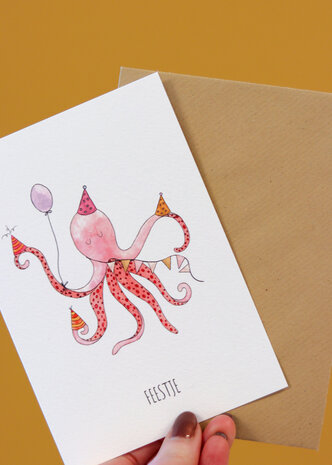 Juulz Illustrations Wenskaart Inktvis Feestje Juulz Illustrations Wenskaart Inktvis Feestje