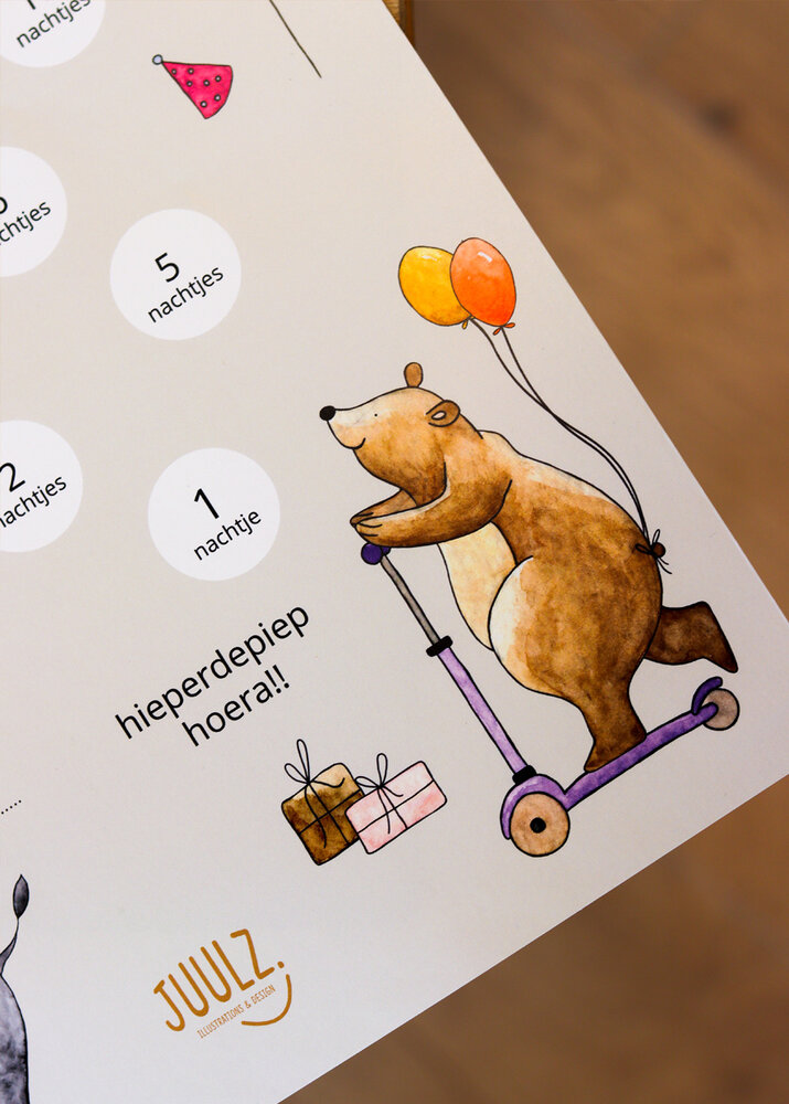 Juulz Illustrations Verjaardag aftelkalender met stickers