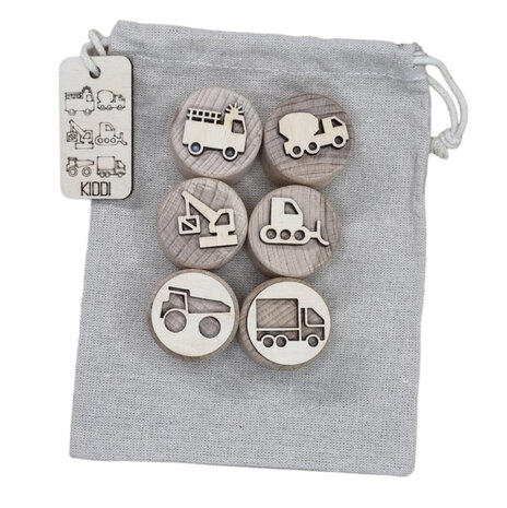 Kiddi Houten stempelset| Werkvoertuigen Kiddi Houten stempelset| Werkvoertuigen