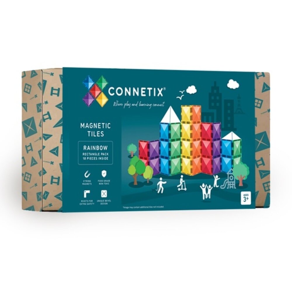 Connetix Magnetische Tegels Rainbow Rectangle Pack 18 stuks Connetix Magnetische Tegels Rainbow Rectangle Pack 18 stuks