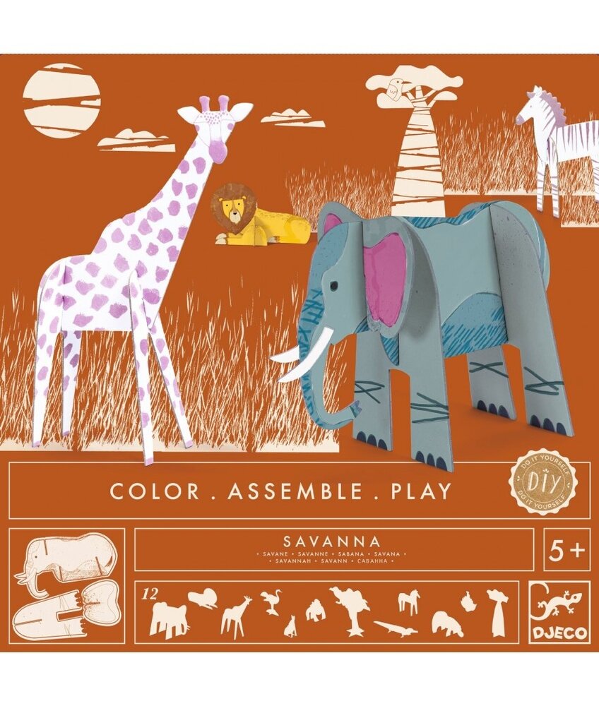Djeco Knutselset kleur, bouw en speel Savanne