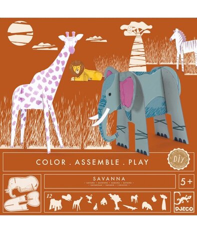 Djeco Knutselset kleur, bouw en speel Savanne
