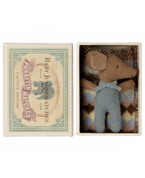 Maileg Sleepy Wakey Baby Muis in Luciferdoosje Blue Maileg Sleepy Wakey Baby Muis in Luciferdoosje Blue