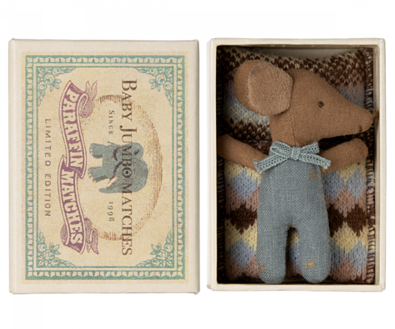 Maileg Sleepy Wakey Baby Muis in Luciferdoosje Blue Maileg Sleepy Wakey Baby Muis in Luciferdoosje Blue