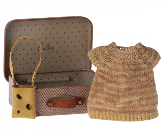 Maileg Kleding Jurk en Tas in koffertje Grote Zus Muis Maileg Kleding Jurk en Tas in koffertje Grote Zus Muis