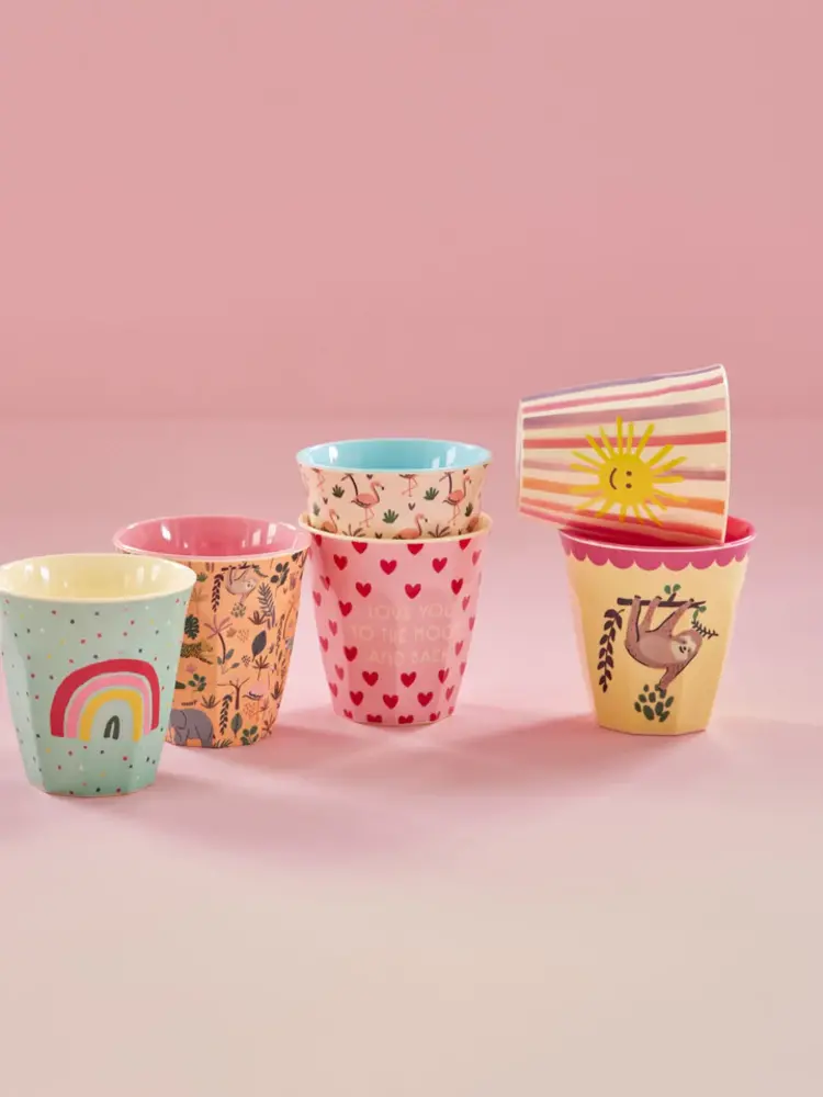 Rice Melamine Beker set van 6 Funky Prints Pink Rice Melamine Beker set van 6 Funky Prints Pink